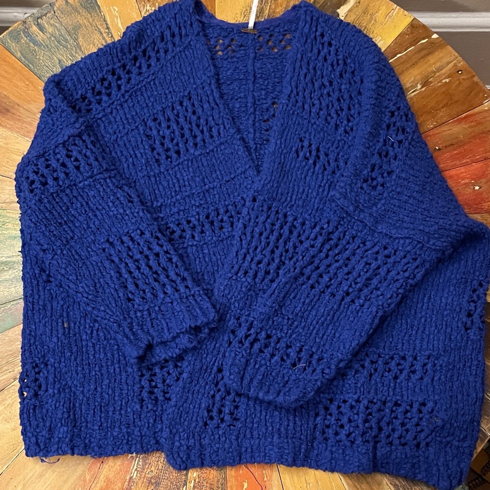 Free People Gorgeous Sapphire Blue open front Cotton Knit Cardigan, XS